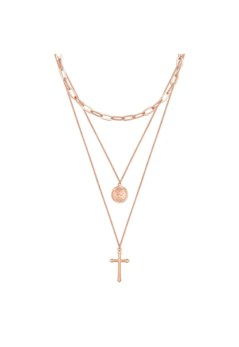 Colier cu siraguri multiple placat cu aur de 14K 22491, Auriu rose