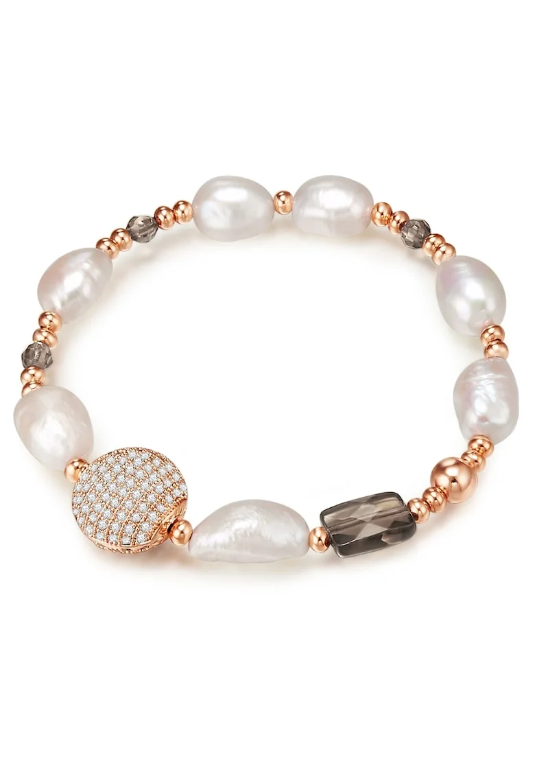 Bratara placata cu aur de 14K si decorata cu perle de cultura 22499, Auriu rose