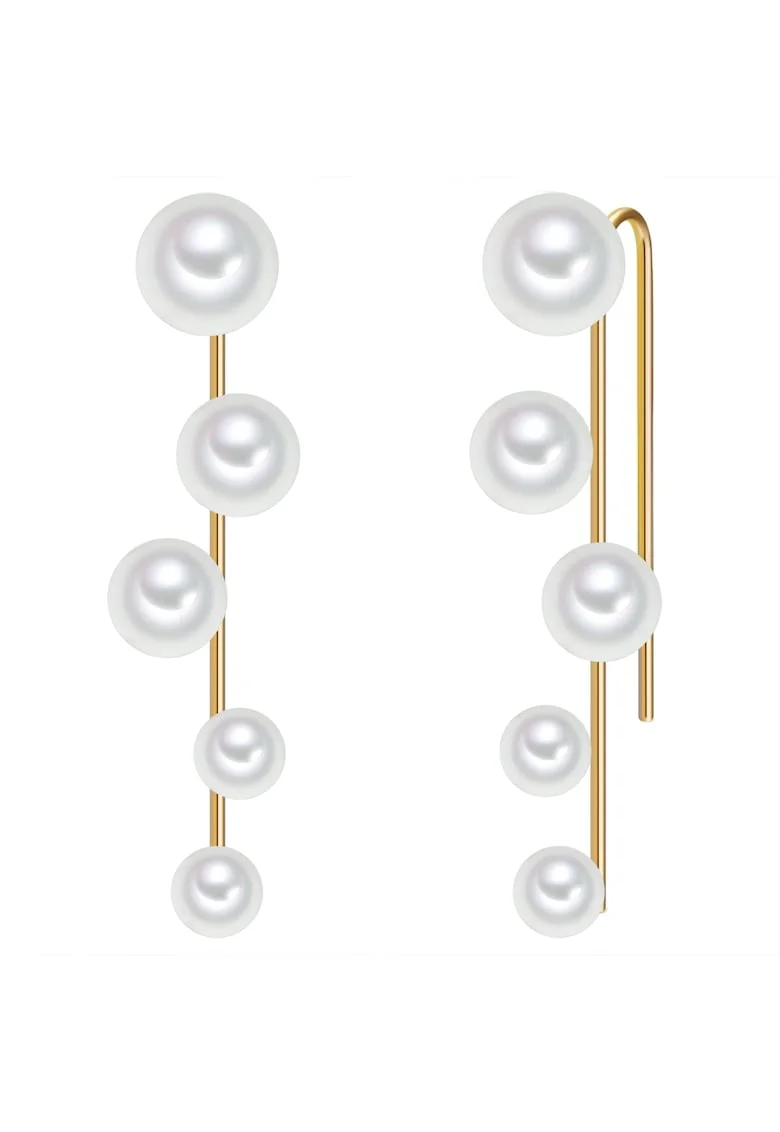 Cercei drop placati cu aur 14K si decorati cu perle 22513, Auriu