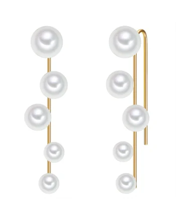 Cercei drop placati cu aur 14K si decorati cu perle 22513, Auriu