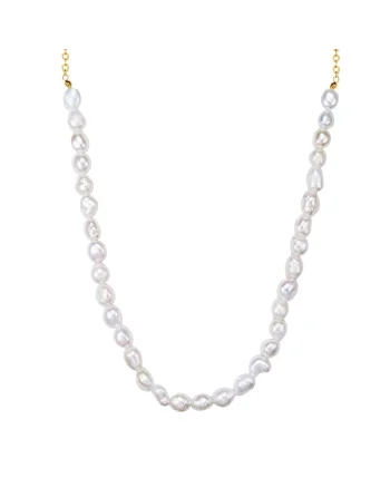 Colier placat cu aur de 14K si decorat cu perle, Alb