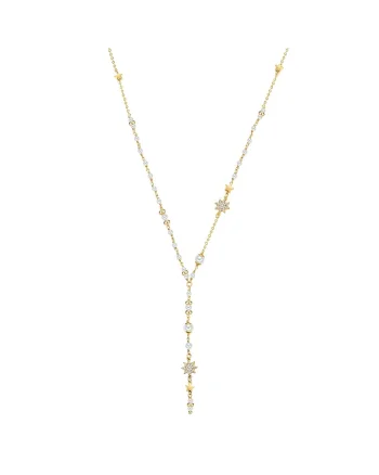 Colier placat cu aur de 14K si decorat cu perle sintetice si zirconia, Auriu