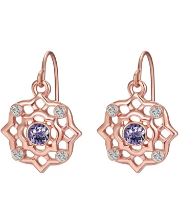 Cercei placati cu aur de 14K si decorati cu cristale europene, Auriu rose
