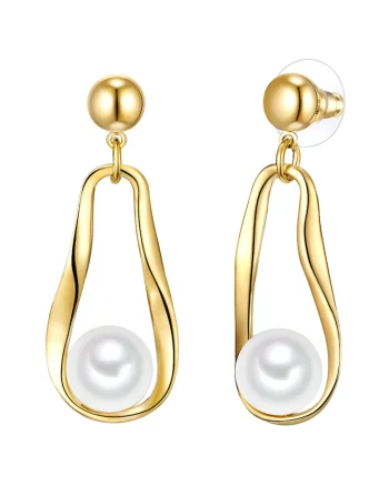 Cercei placati cu aur de 14K si decorati cu perle, Auriu
