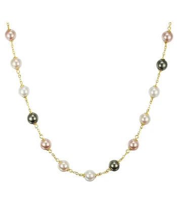 Colier placat cu aur de 14K si decorat cu perle sintetice, Auriu