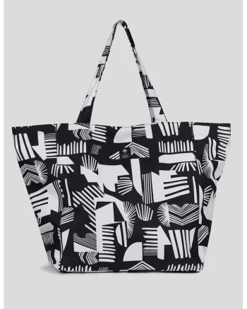 Geanta shopper cu model, Negru/Alb optic