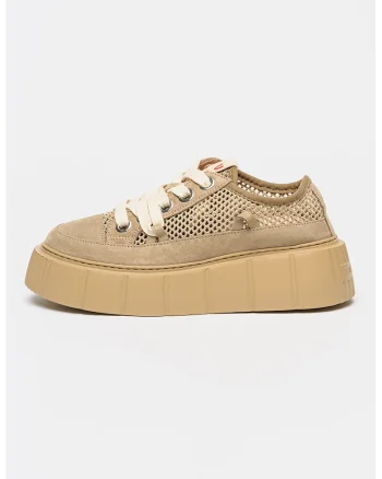 Pantofi sport flatform din piele cu insertii de plasa, Bej