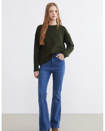 Blugi cu croiala bootcut si talie inalta, Albastru inchis
