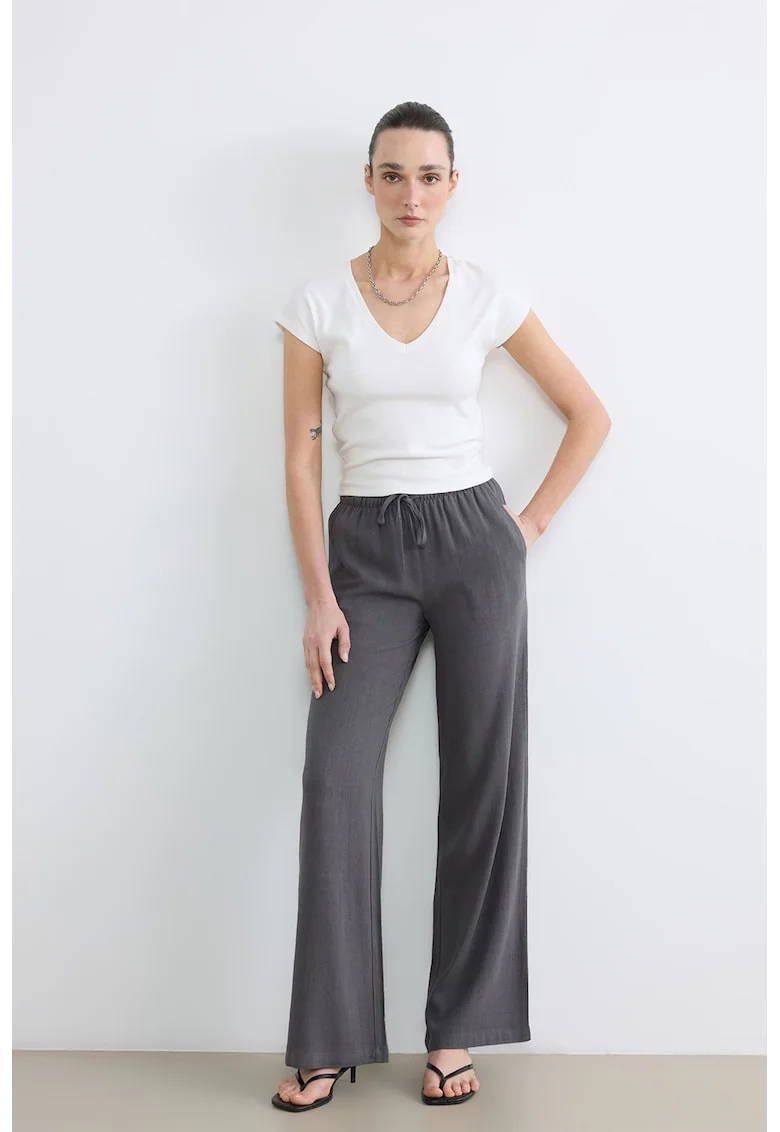 Pantaloni din amestec de in cu croiala ampla, Gri inchis