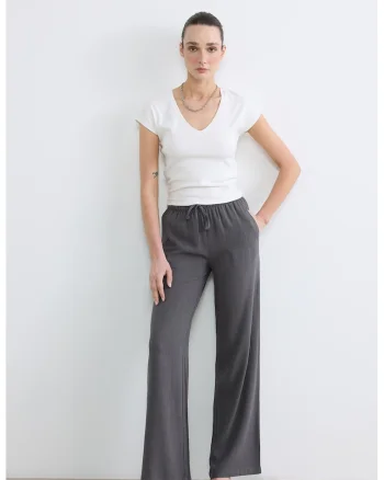 Pantaloni din amestec de in cu croiala ampla, Gri inchis