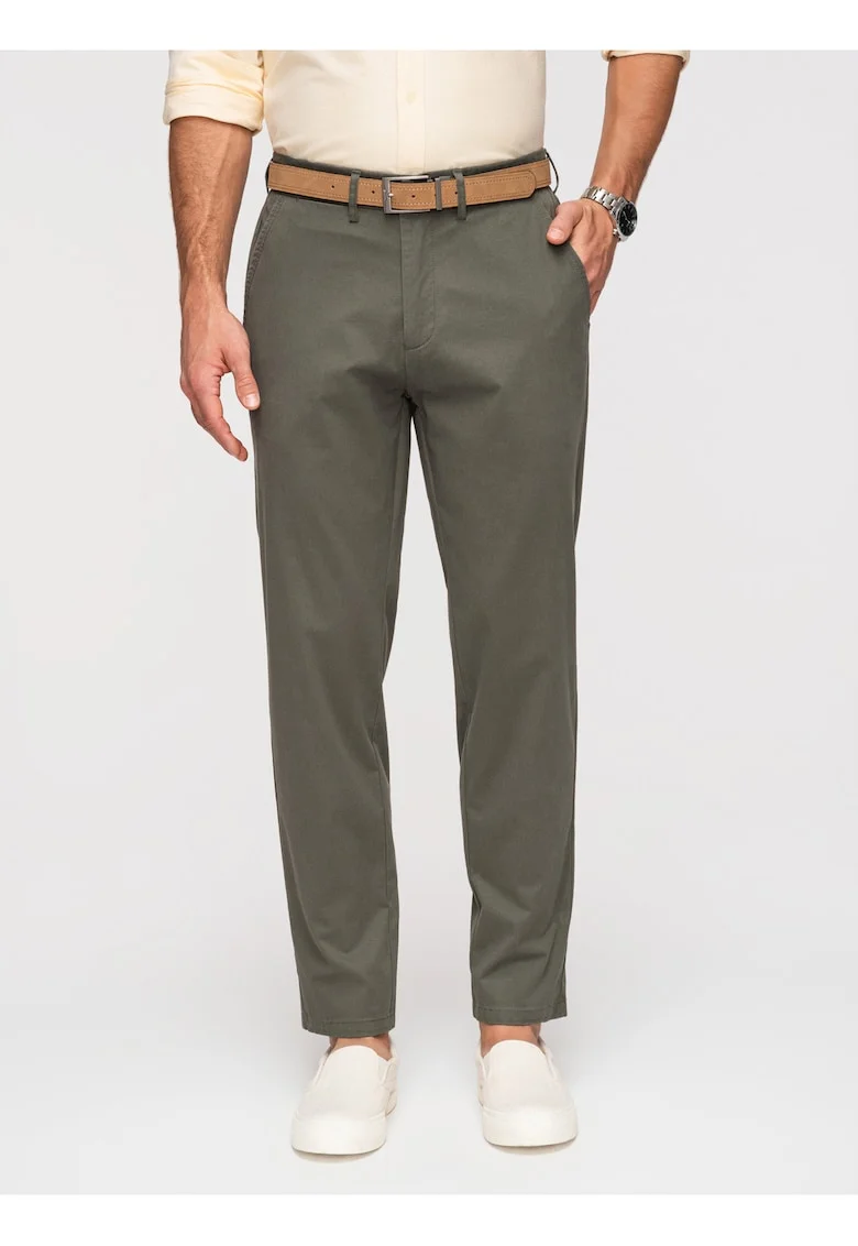 Pantaloni Chino Barbati Bumbac Elastic Croiala Regular, Kaki