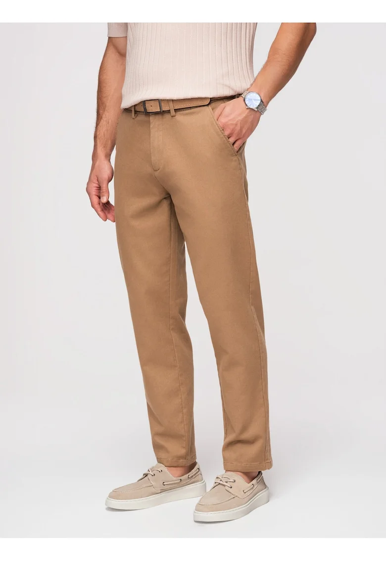 Pantaloni barbati Slim Fit Twill cu Elastan Pantaloni Casual Eleganti, Maro
