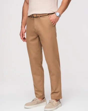 Pantaloni barbati Slim Fit Twill cu Elastan Pantaloni Casual Eleganti, Maro