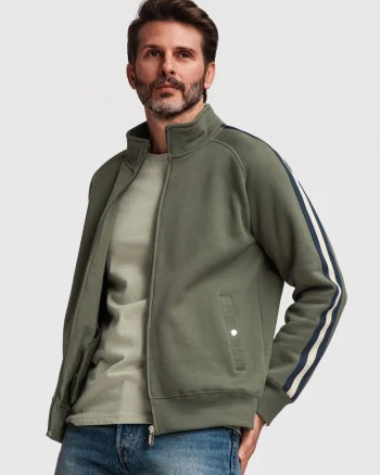 Bluza Barbati cu Fermoar, Guler Inalt si Detalii Sportive, Verde