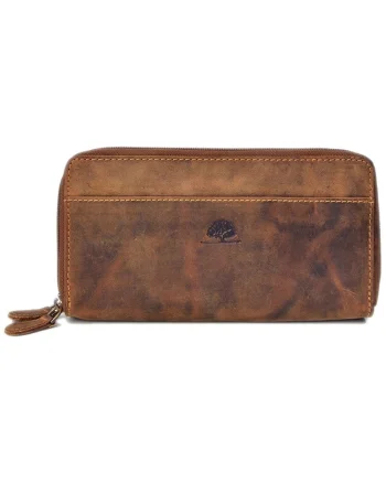 Portofel dama piele naturala maro antichizat 20 x 11 cm, Vintage,