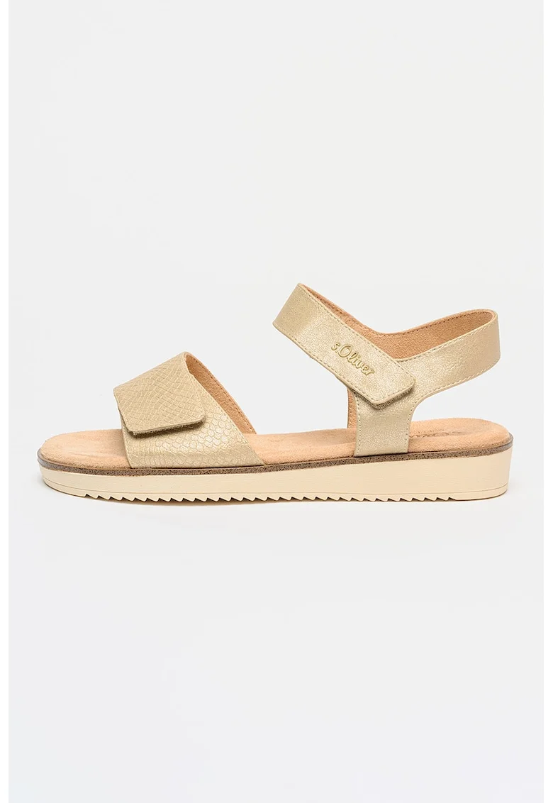 Sandale din piele ecologica cu velcro, Bej sampanie