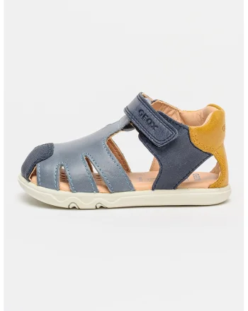 Sandale de piele cu velcro, Albastru prafuit