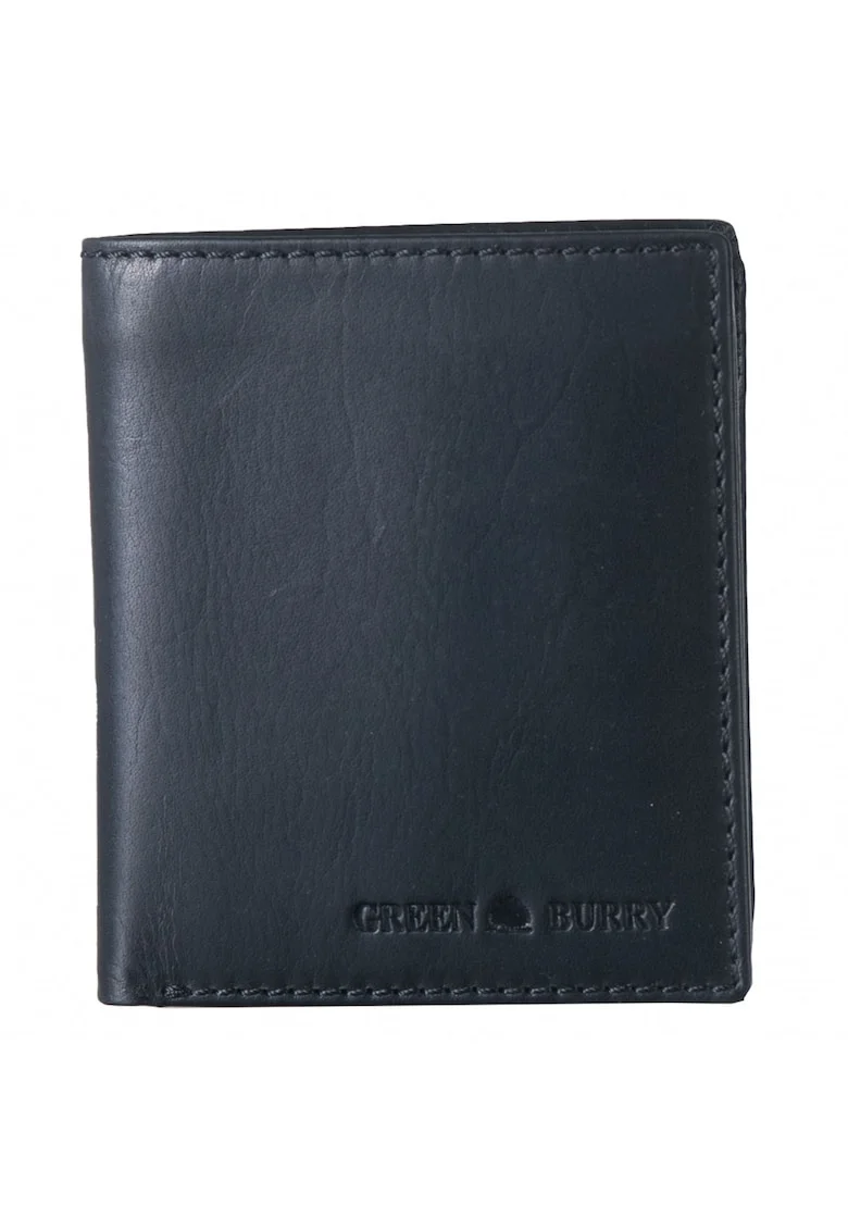 Portofel barbati piele naturala negru 9.8 x 11 x 2 cm, Pure Black,