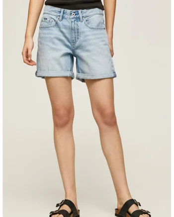Pantaloni scurti de denim cu aspect decolorat Mable, Albastru deschis
