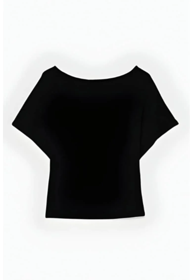 Tricouri dama,  tricou cu decolteu barca, croiala lejera, negru, poliester-elastan
