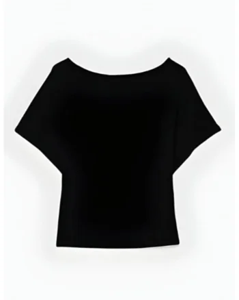 Tricouri dama,  tricou cu decolteu barca, croiala lejera, negru, poliester-elastan