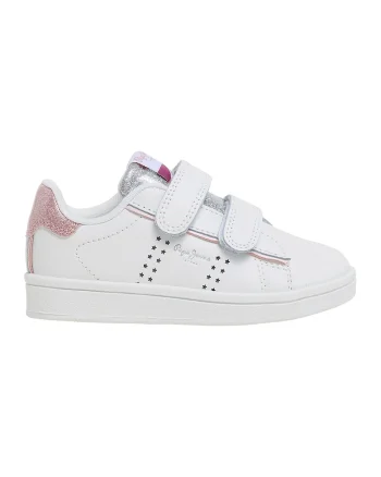 Pantofi sport cu velcro si insertii stralucitoare, Alb/Roz prafuit