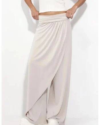 Pantaloni dama,  Salwar, bej natural, 80% modal, 20% poliester