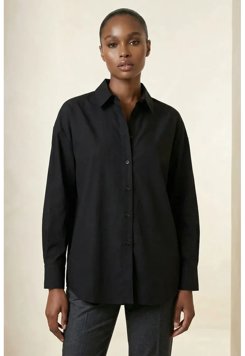 Camasi dama,  camasa poplin supradimensionata, negru, 100% bumbac
