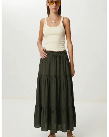 Fusta maxi Happiness Istanbul, elastic, verde, viscoza