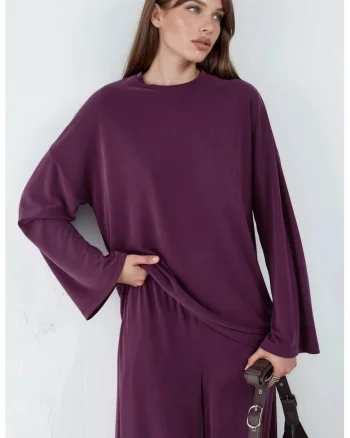 Bluza dama,  Modal/Poliester, Mov inchis, Decolteu rotund