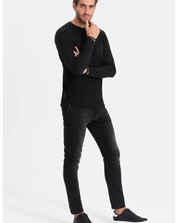 Bluza texturata cu buzunar pe piept, Negru