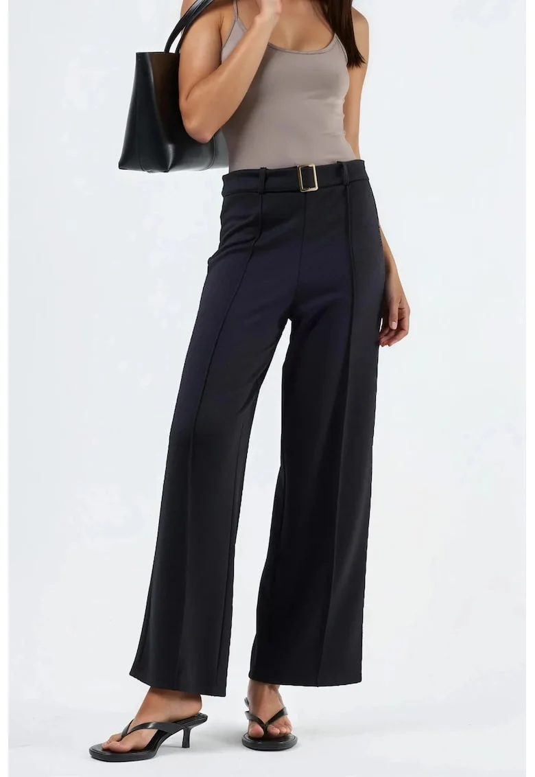 Pantaloni dama  talie inalta, croiala dreapta, negru, poliester