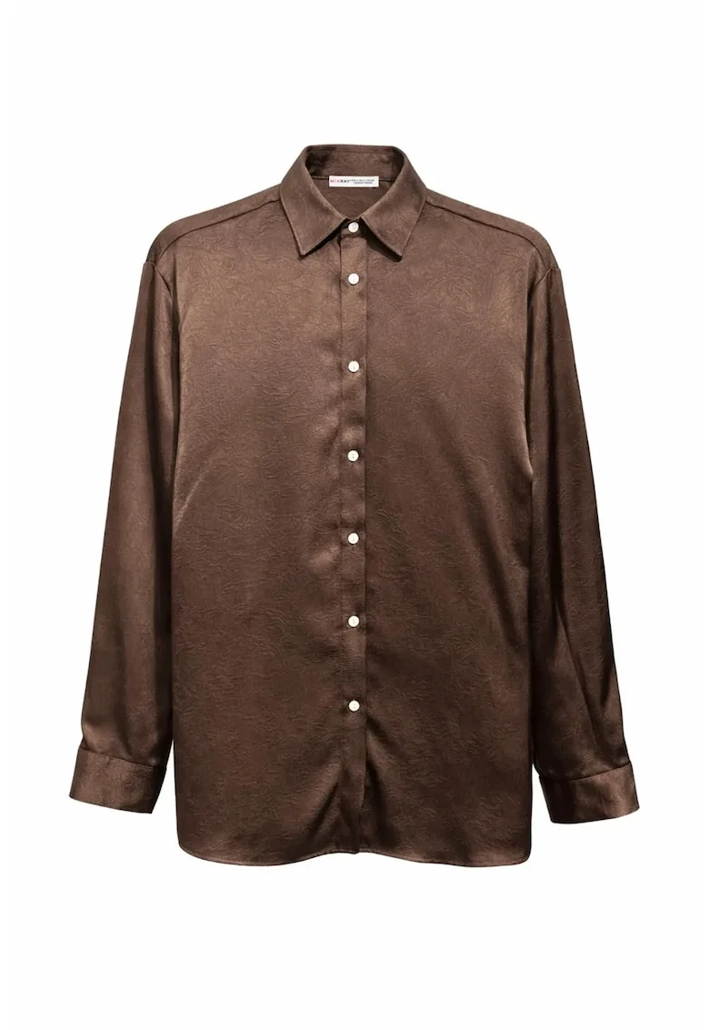 Camasi dama,  camasa din satin, maneca lunga, maro cafea, 100% poliester
