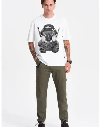 Pantaloni cargo cu snururi de ajustare la terminatie, Kaki