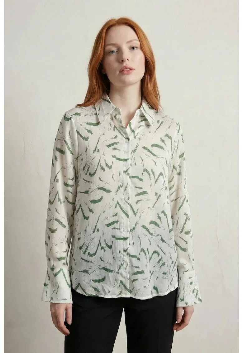 Camasi dama,  camasa cu imprimeu abstract, verde, poliester, maneca lunga