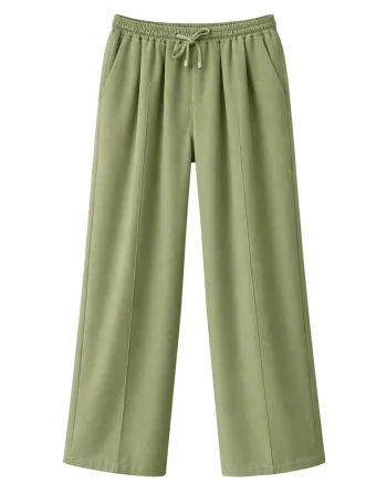 Pantaloni dama,  elastic, verde, poliester