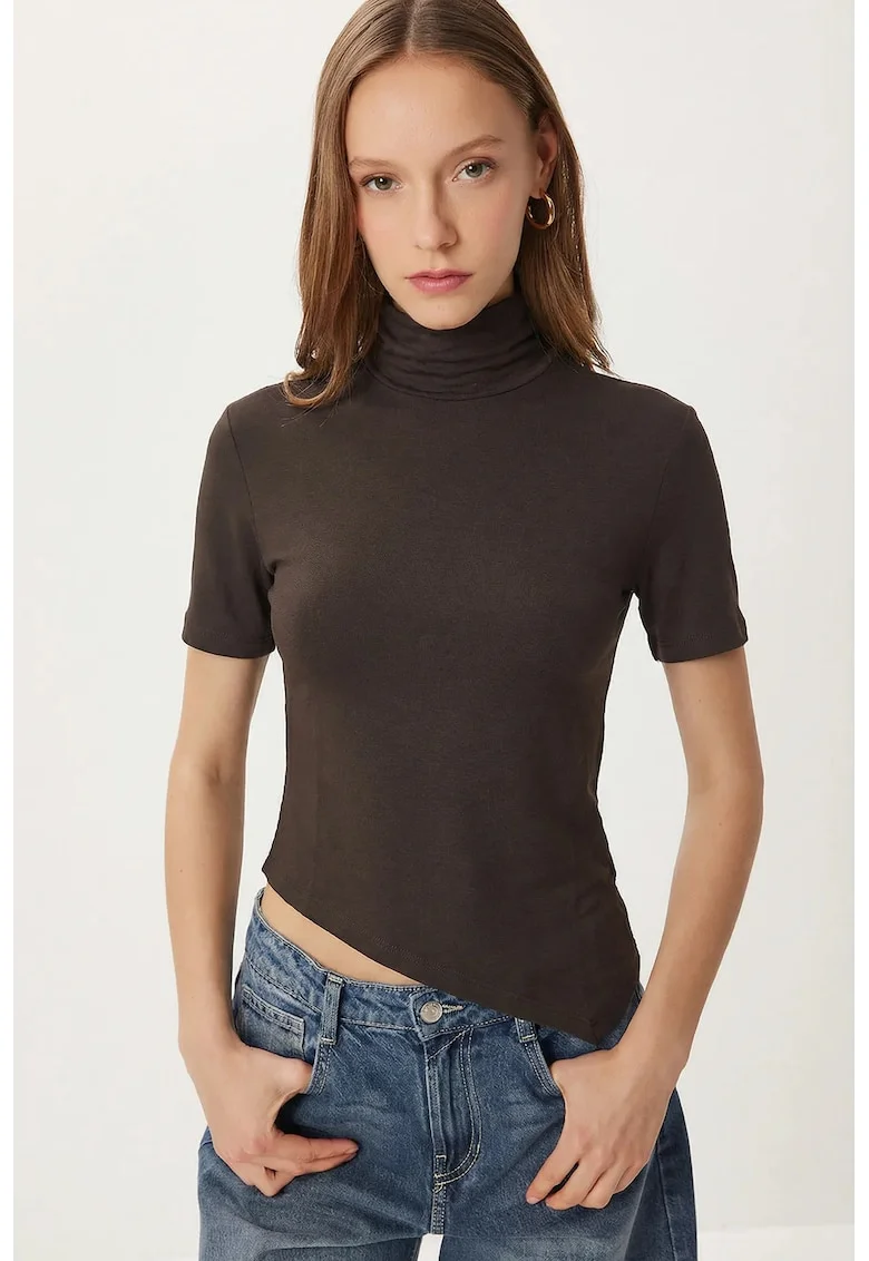 Tricou dama, Happiness Istanbul, Poliester/Elastan, Maro inchis
