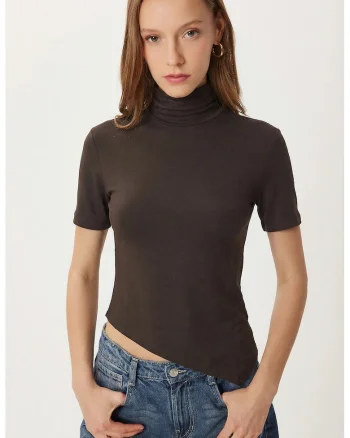 Tricou dama, Happiness Istanbul, Poliester/Elastan, Maro inchis