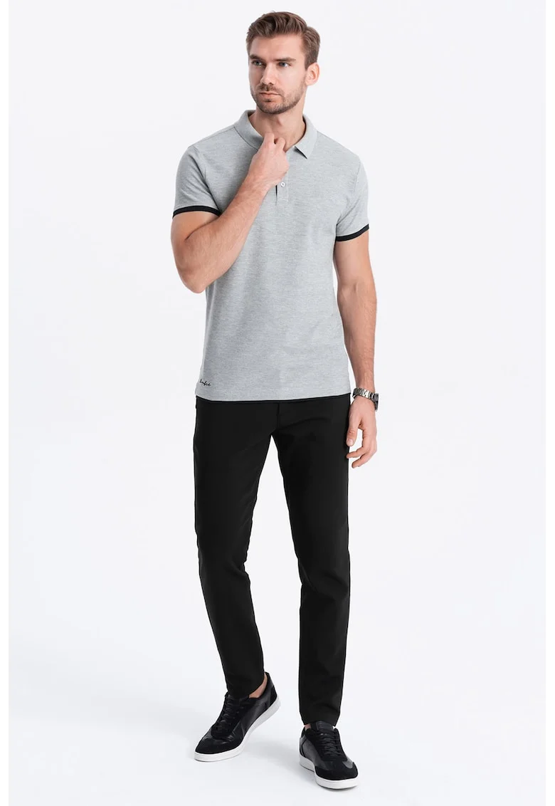Tricou polo din bumbac pique, Gri deschis melange