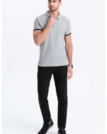 Tricou polo din bumbac pique, Gri deschis melange
