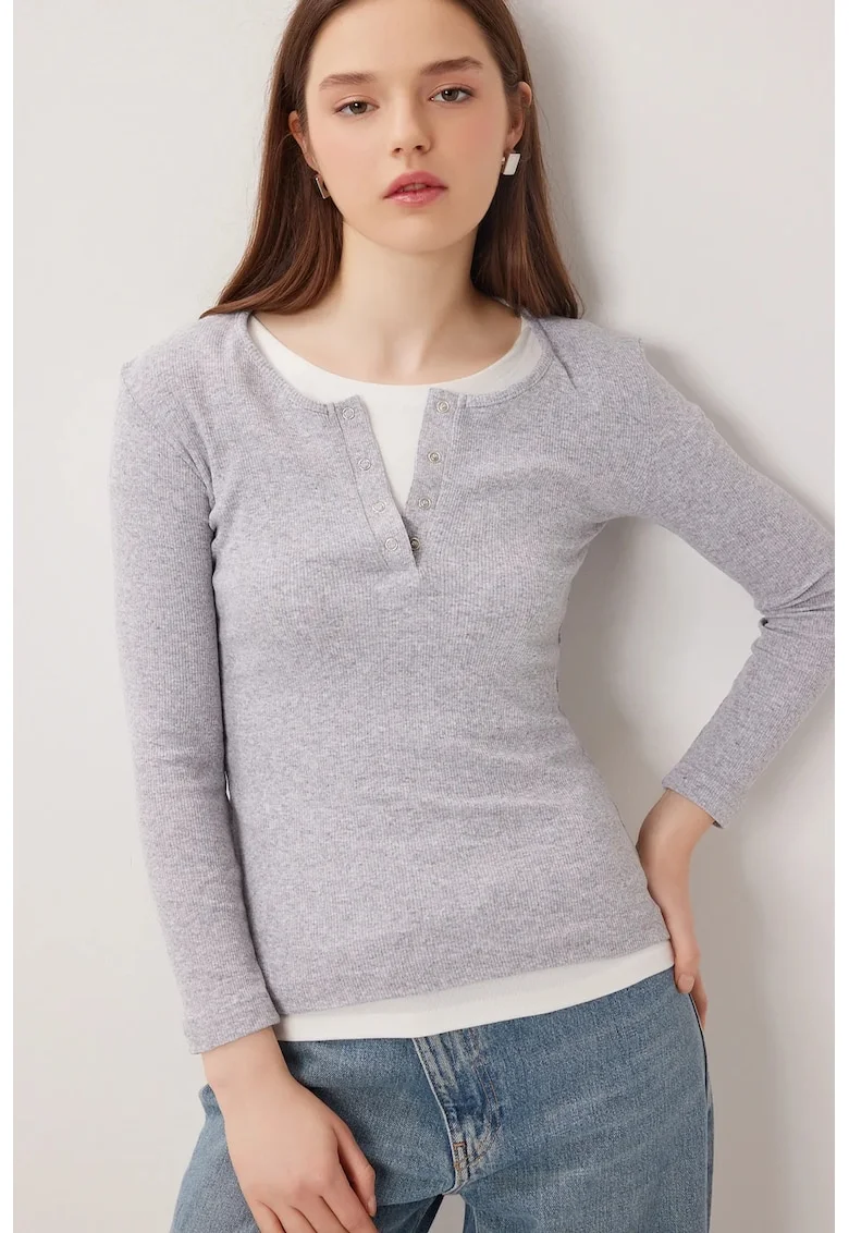 Bluza dama, Happiness Istanbul, Gri ardezie, Slim