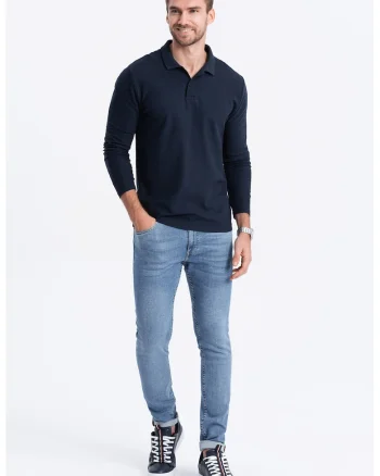 Bluza polo din bumbac pique, Bleumarin