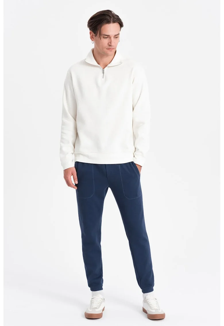 Pantaloni de trening din amestec de bumbac cu snururi de ajustare, Bleumarin