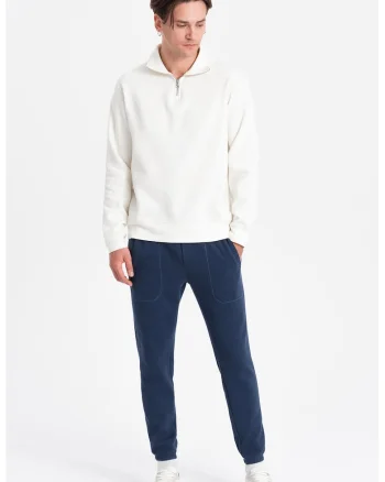 Pantaloni de trening din amestec de bumbac cu snururi de ajustare, Bleumarin