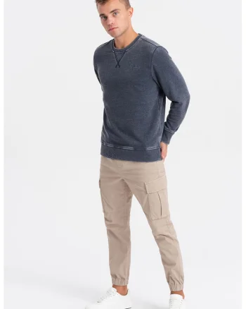 Bluza de trening cu decolteu la baza gatului si model uni, Albastru ultramarin