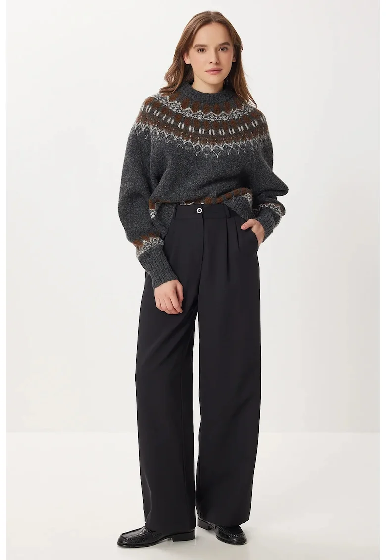 Pantaloni dama Happiness Istanbul, talie inalta, plisat, negru, poliester