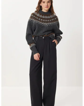Pantaloni dama Happiness Istanbul, talie inalta, plisat, negru, poliester