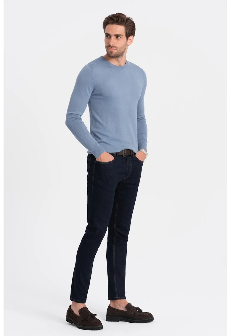 Bluza uni cu decolteu la baza gatului, Albastru azur