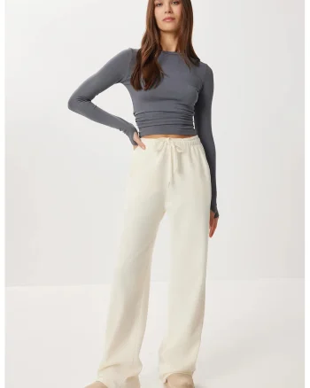 Pantaloni Happiness Istanbul, elastic, crem, poliester