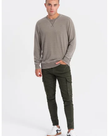 Bluza de trening cu decolteu la baza gatului si model uni, Bej